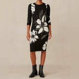 NEW Calvin Klein black floral 3/4 sleeve pullover sz L dress coastal granny trop